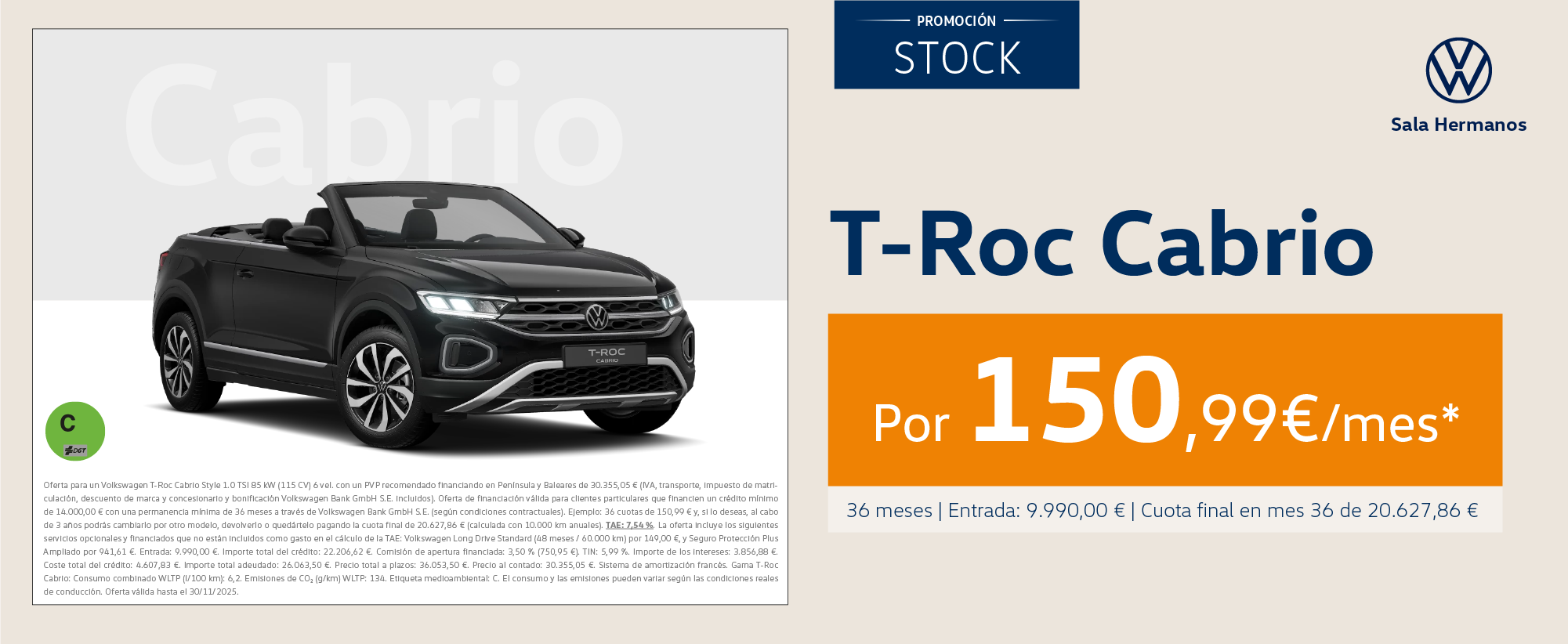 T-Roc Cabrio por 150,99€/mes*